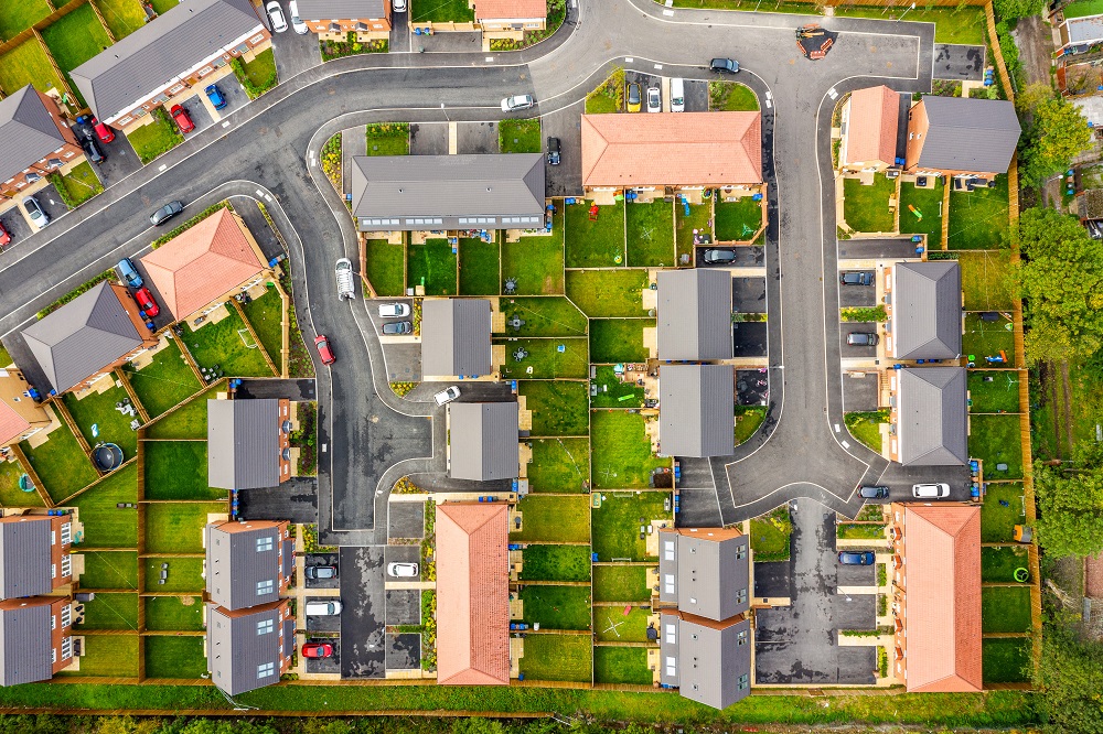 Birds eye view of houses