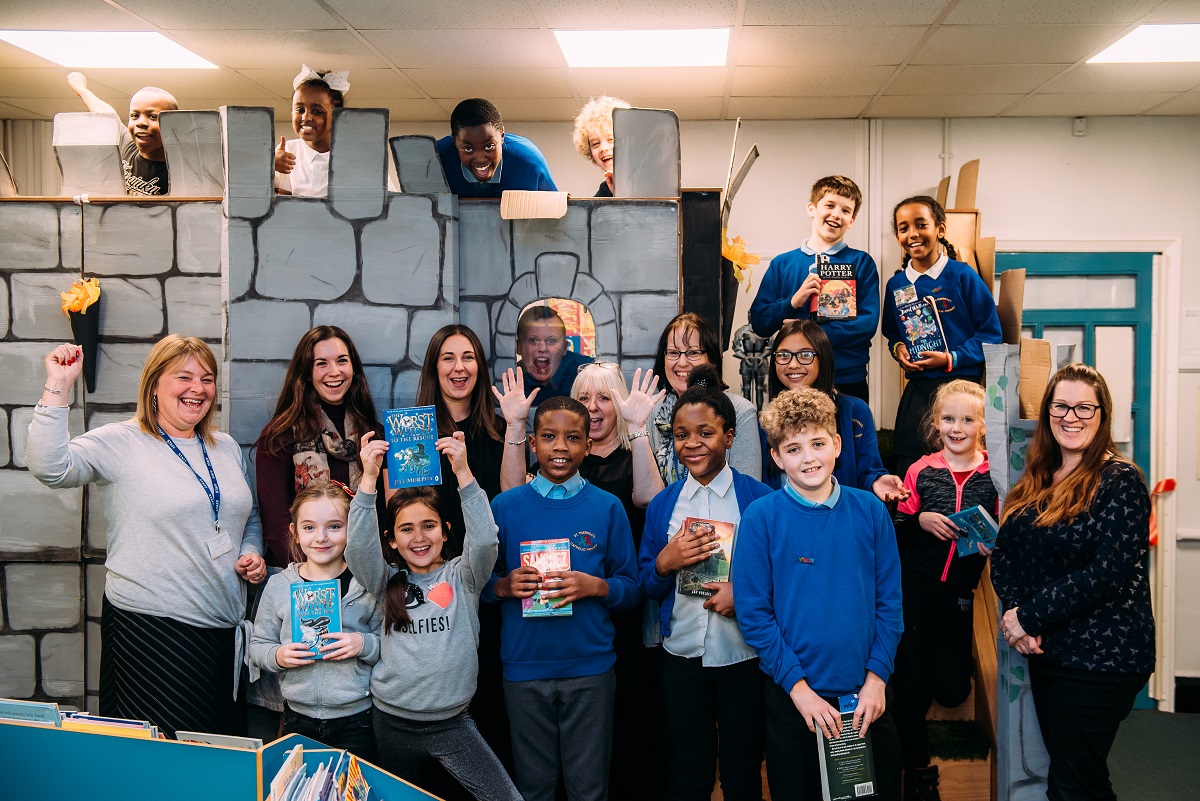 School kids with books