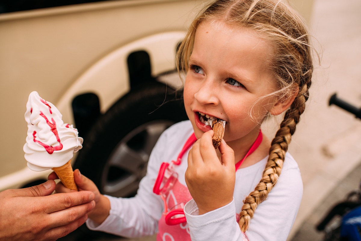 Girl eating ice cream cone