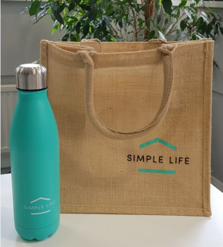 Jute bag and Teal ranger bottle on a desk