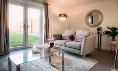 interior photo of living room with cream sofa