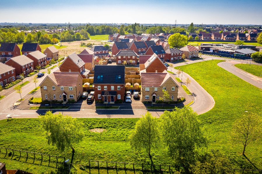 Drone photography of family housing development, Highfield Green, Kirkby