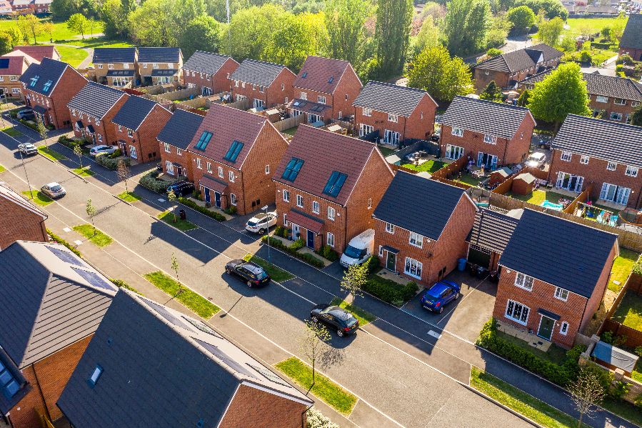 Drone photography of family housing development, Highfield Green, Kirkby