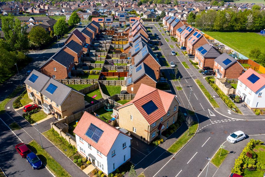 Drone photography of family housing development, Highfield Green, Kirkby