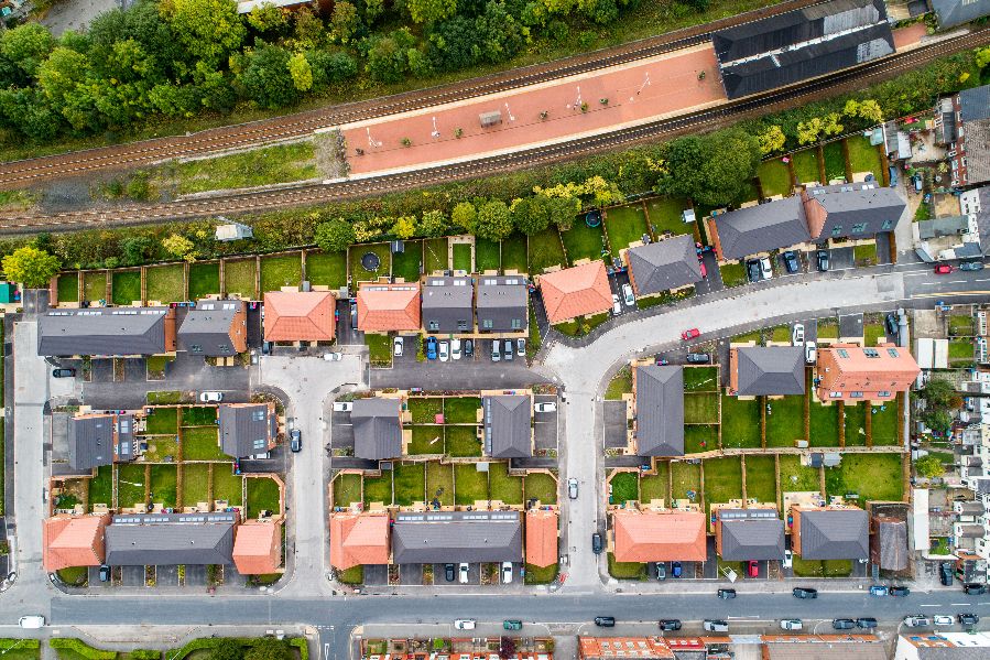 Drone photography of family housing development Holyoake Road, Walkden