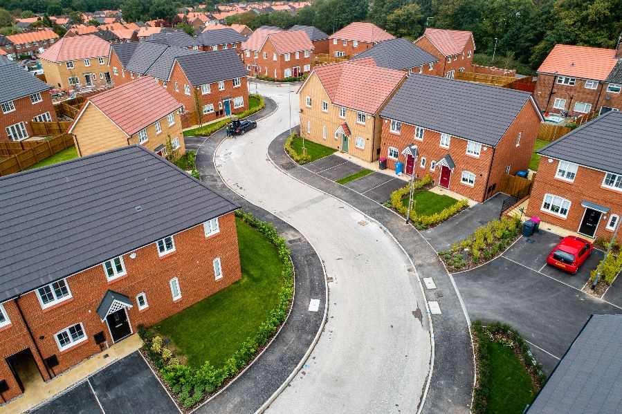 Drone photography of family housing development Our Ladys, Worsley