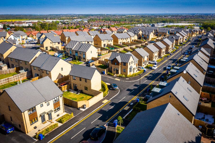 Aerial photography of family houses at Yew Gardens, Edlington