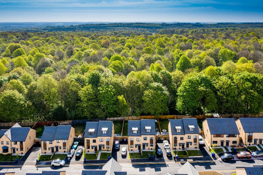 Aerial photography of family houses at Yew Gardens, Edlington