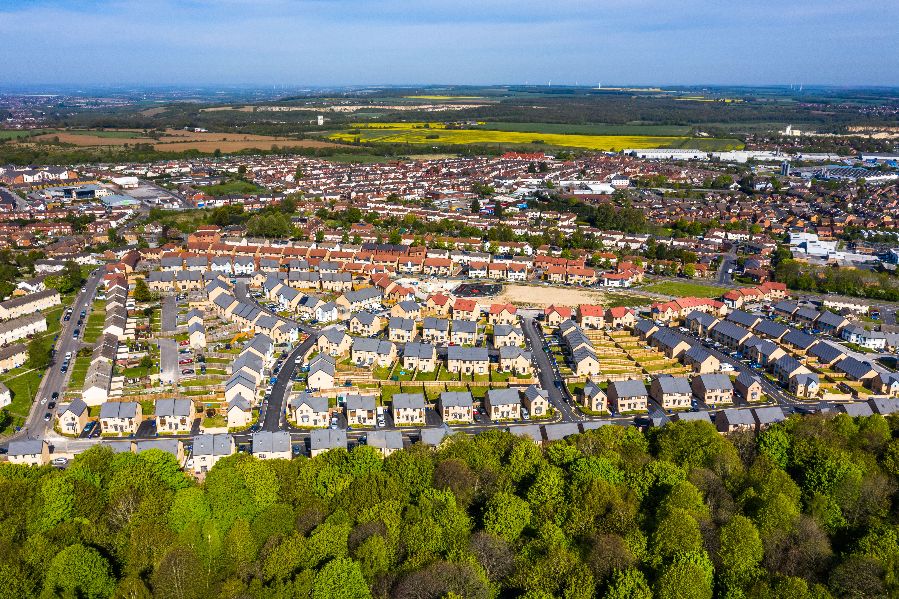 Aerial photography of family houses at Yew Gardens, Edlington