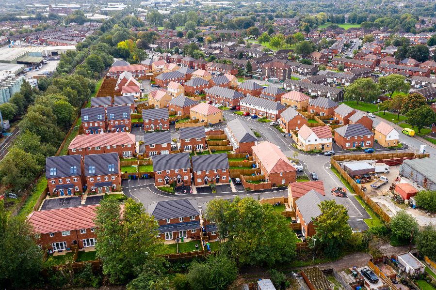 Drone photography of family housing development Baytree Lane, Middleton