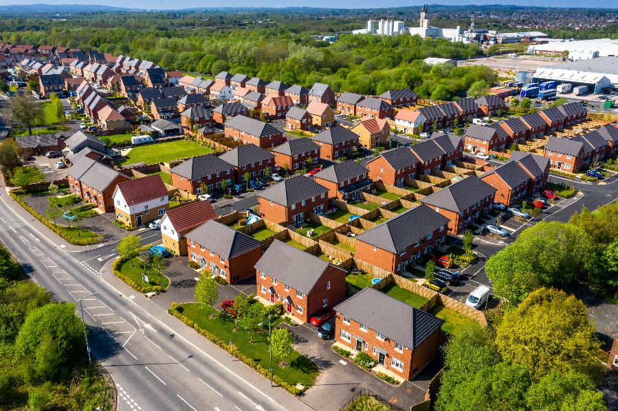 Drone photography of family housing development Belmont Place, Hindley Green
