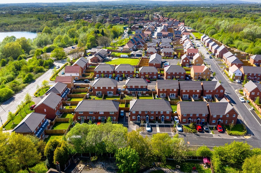 Drone photography of family housing development, Belmont Place, Hindley Green