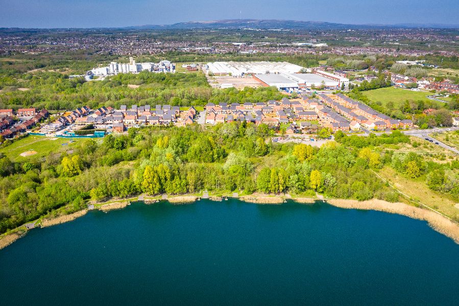 Drone photography of family housing development at Belmont Place, Hindley Green