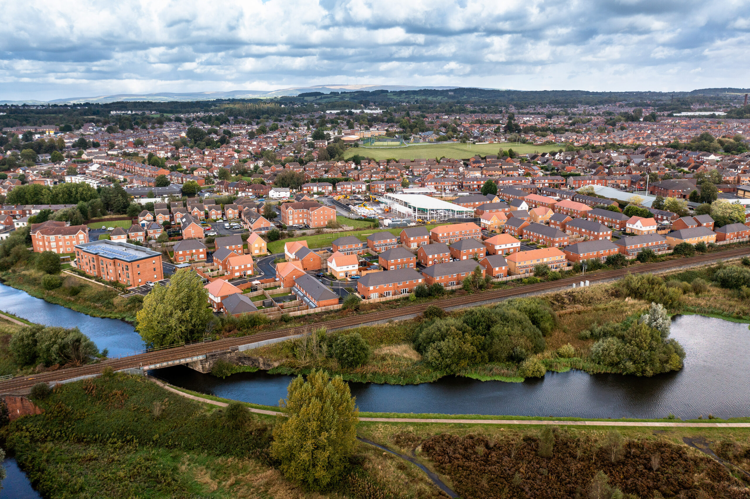 Aerial Shot, Canalside, Wigan, New Homes, Apartments