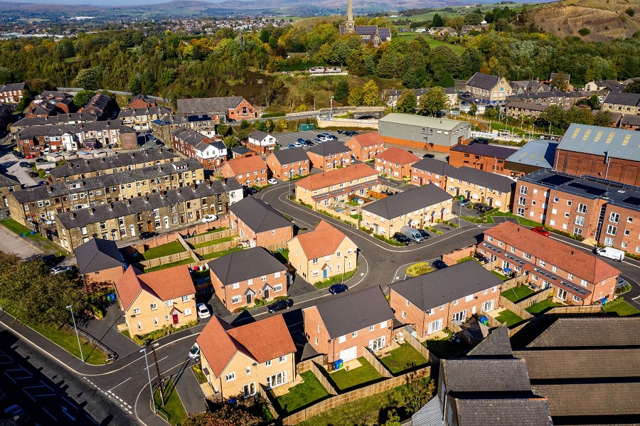 Drone photography of housing development Coral Mill, Rochdale