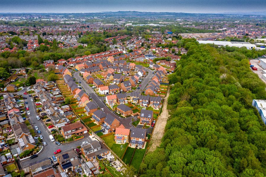 Drone photography of family housing development Juniper Grove, St Helens