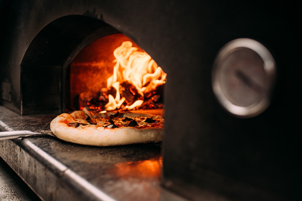 Pizza being baked