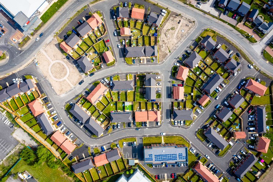 Drone photography of family housing development Prescot Park
