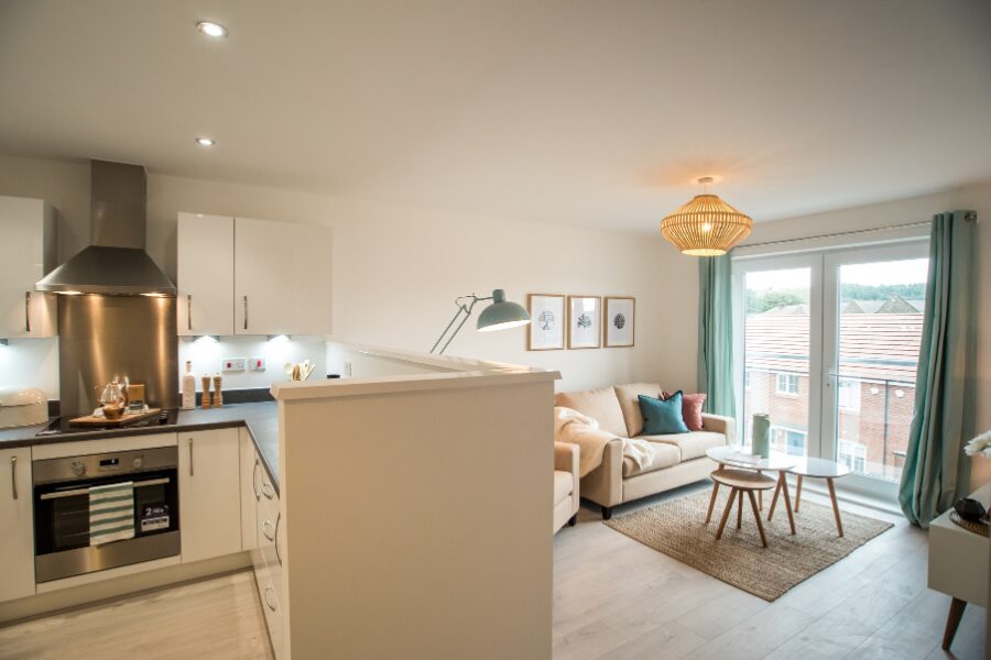 staged kitchen / living