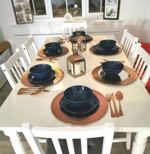 Food table setup with utensils