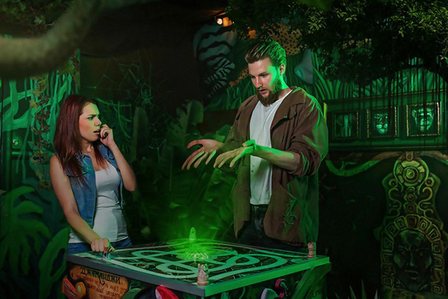 man and woman puzzled by glowing map