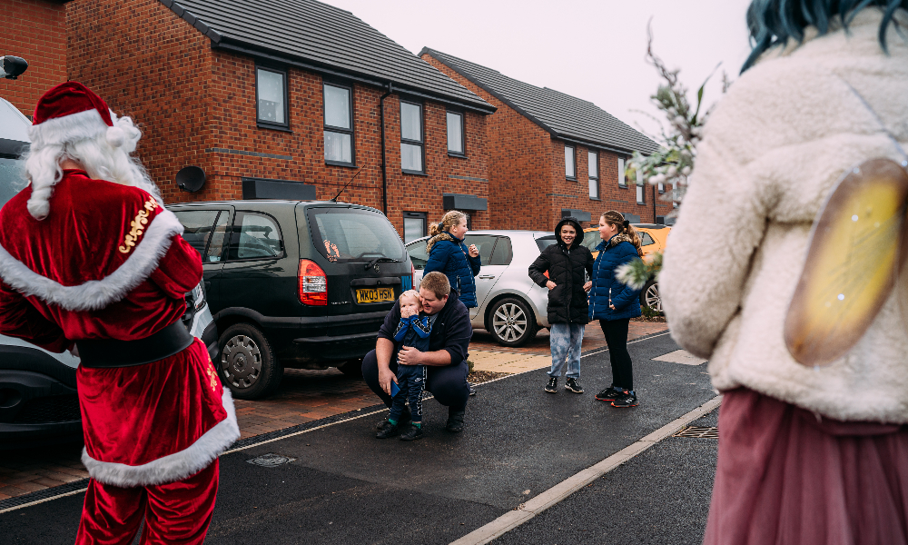 children watch Santa