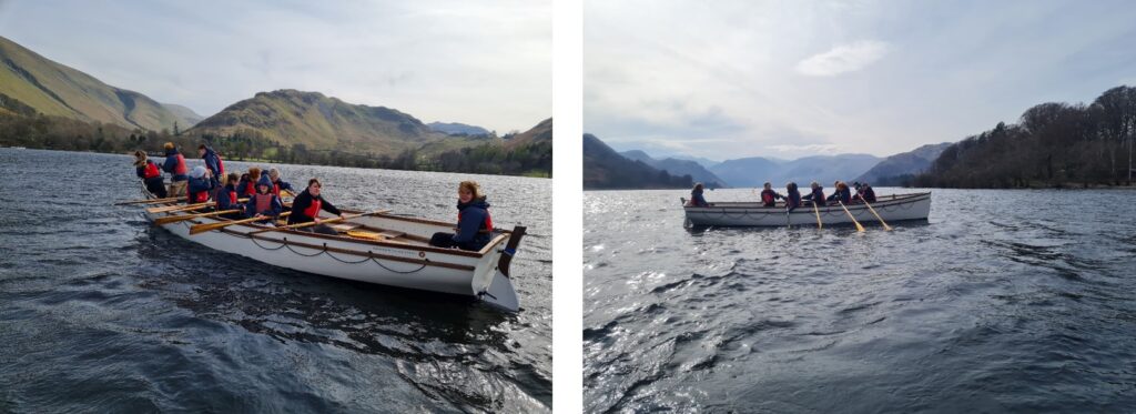 Young adults rowing