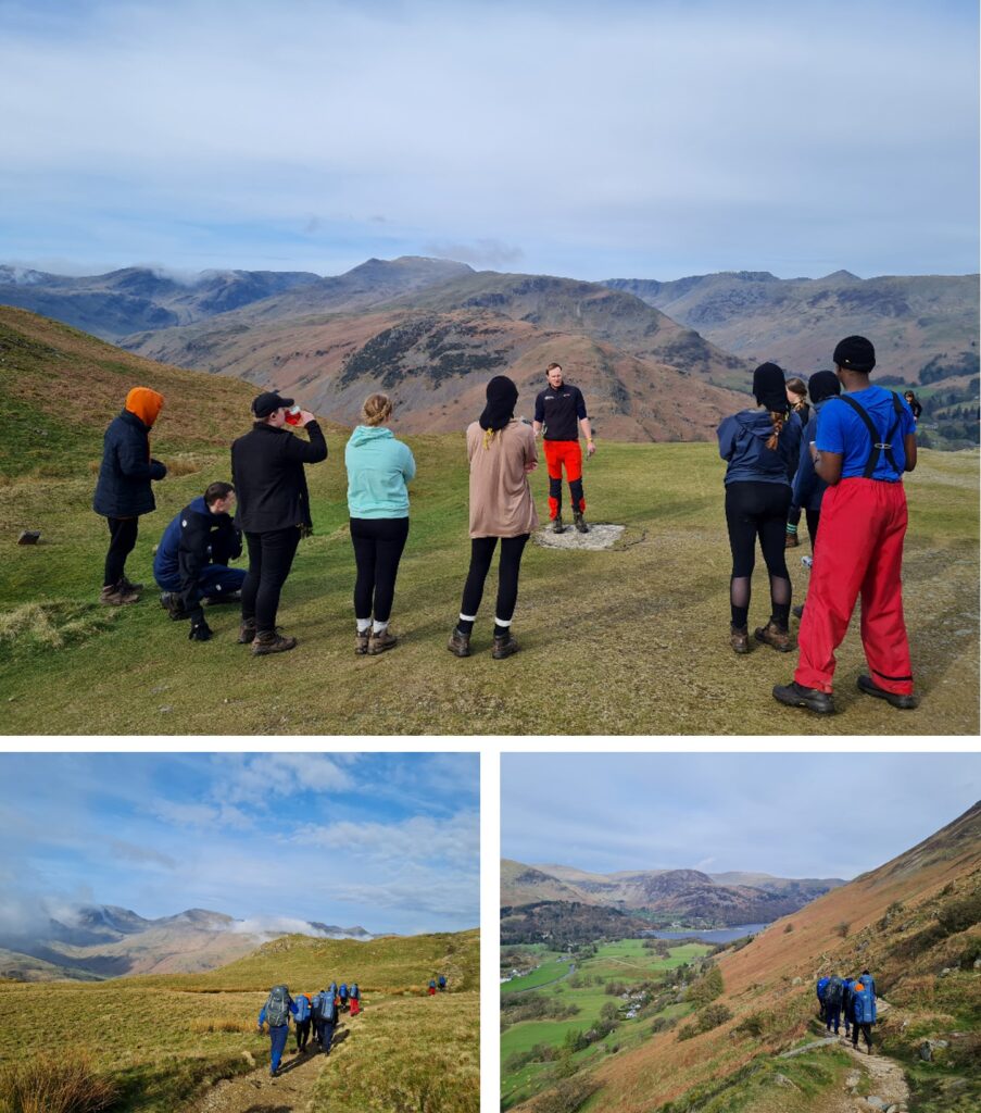 Group hiking outside