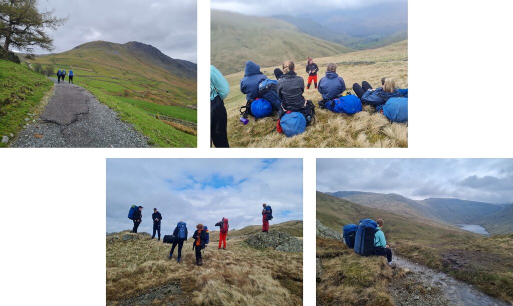 Young adults hiking outdoors