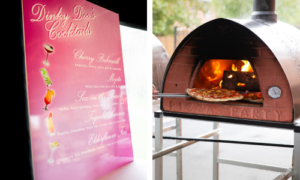 PIzza oven with a drinks menu