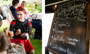 Bar menu with a waitress taking a drinks order