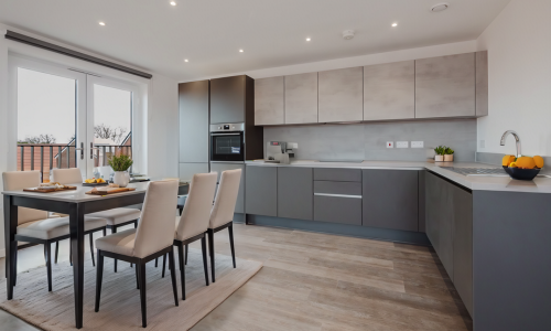 fitted kitchen and dining area