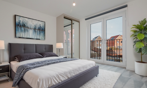 staged bedroom with fitted wardrobe