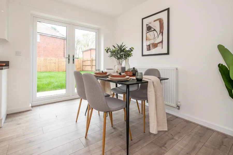 dining area and glass back doors