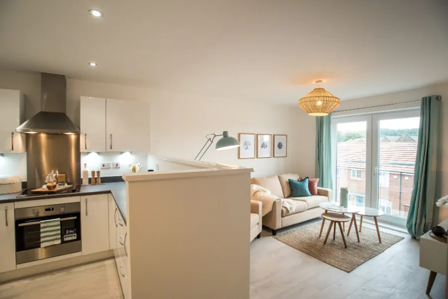 staged kitchen / living