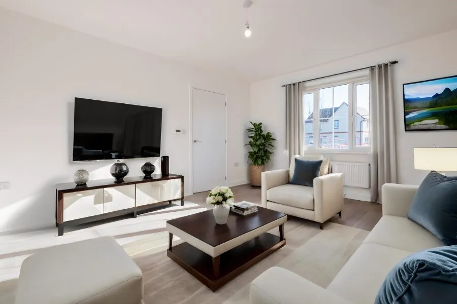 virtually staged larch living area