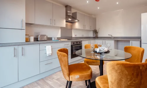 open plan kitchen and dining